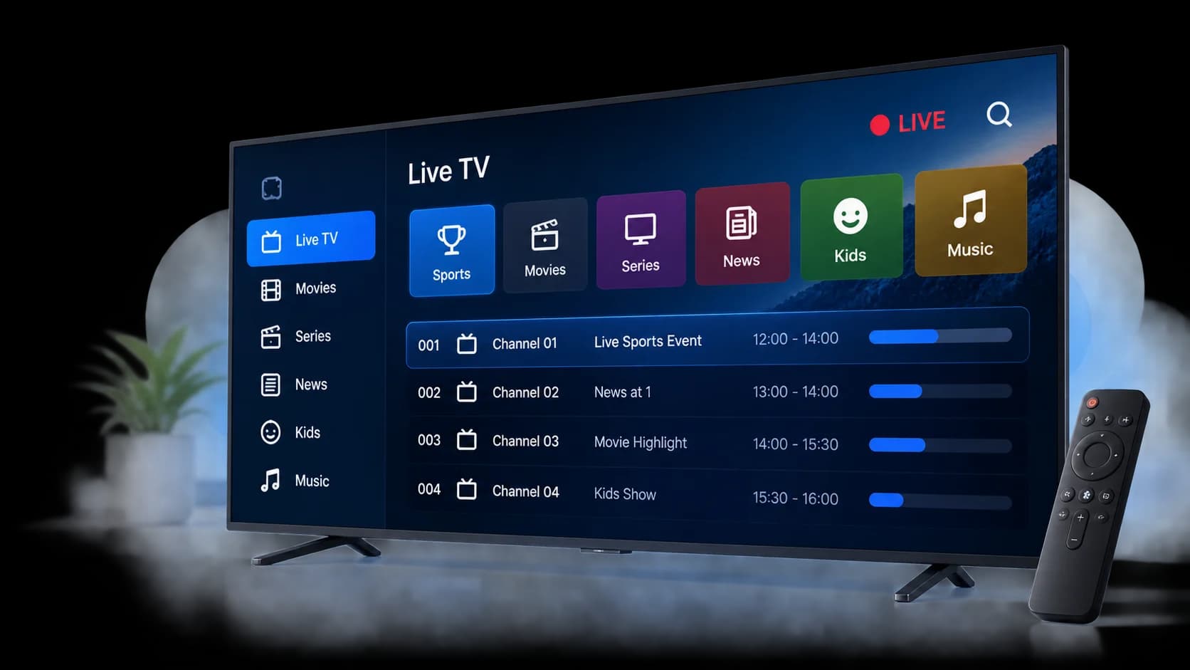 Smart TV showing a generic live TV interface