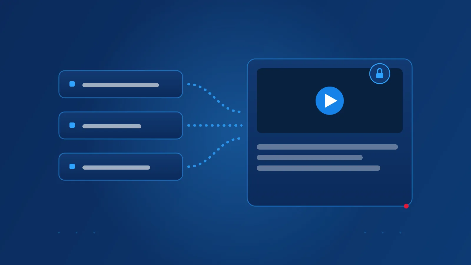 Abstract illustration of three login fields connected to a streaming player window