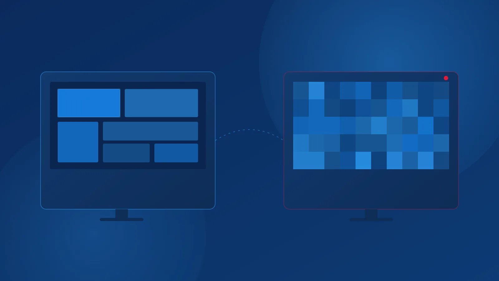 Abstract illustration of a television screen showing a pixelated picture next to a sharp one