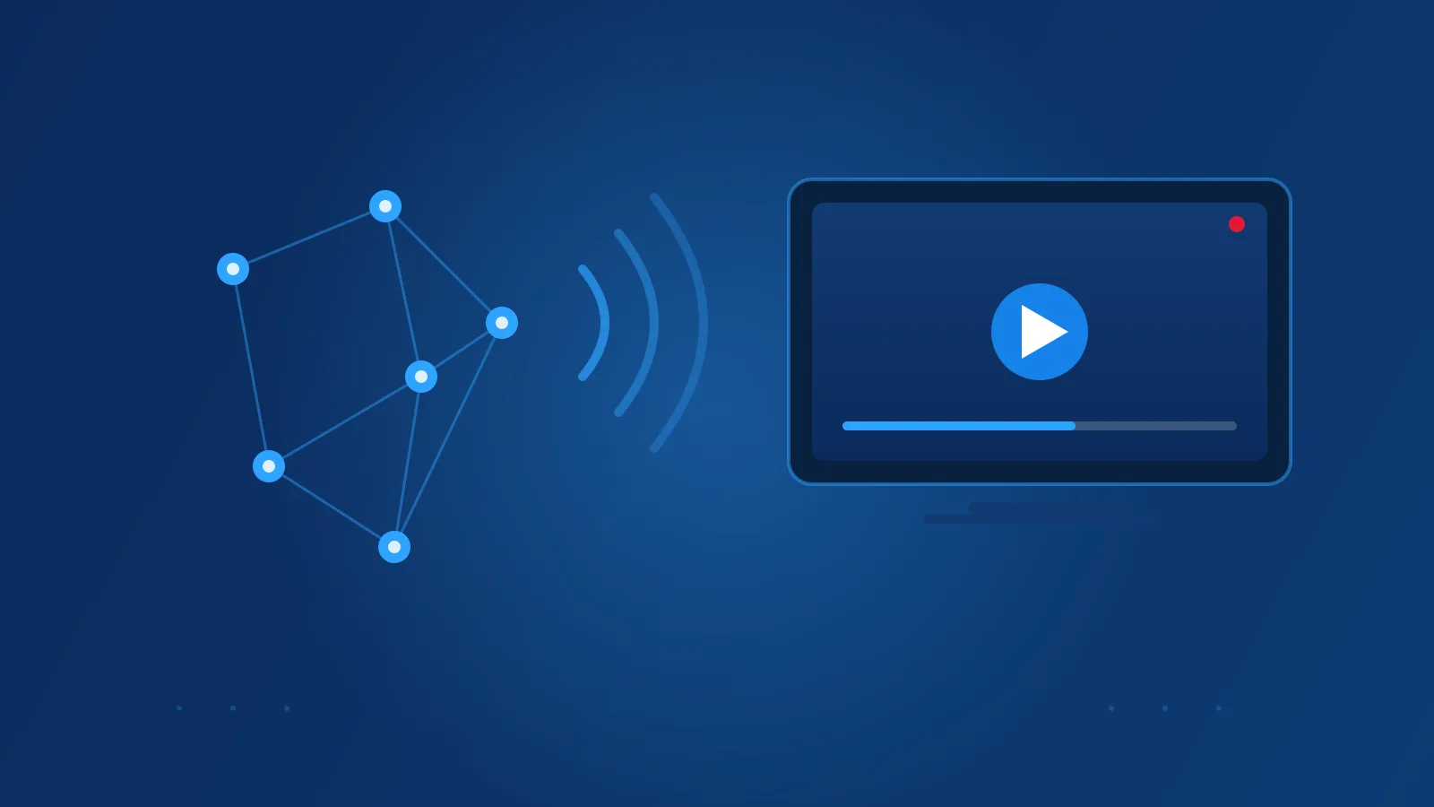 Abstract illustration of a connected network sending signals to a television screen